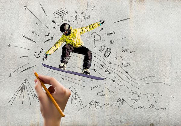 نزدیک از نقاشی دست نقاشی snowboarder
