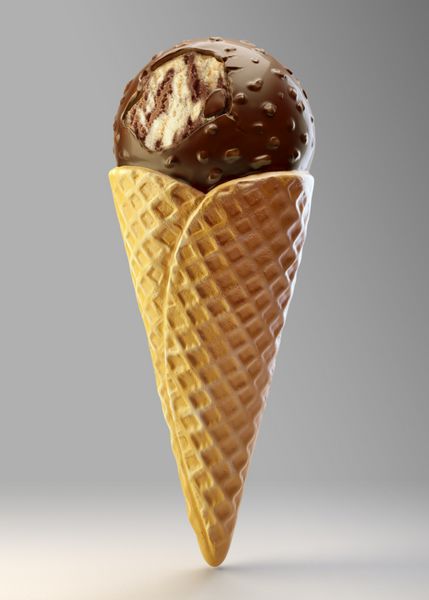 بستنی 3D در مخروط وفل با آجیل زیر شکلات
