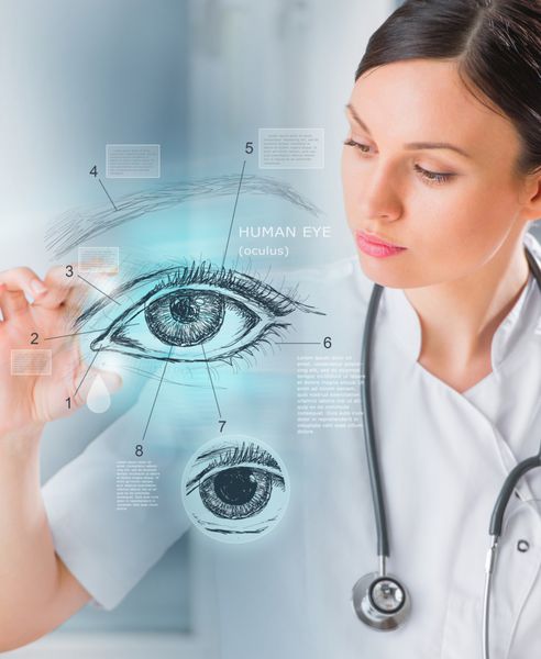 پزشک متخصص زنان با استفاده از رابط مجازی چشم انسان را بررسی می کند