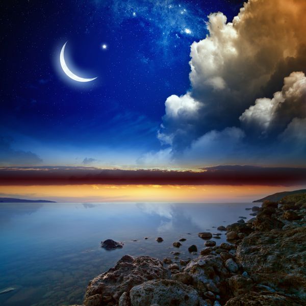 پس زمینه ماه رمضان با ماه و ستارگان ماه مقدس عناصر این تصویر مبله شده توسط ناسا