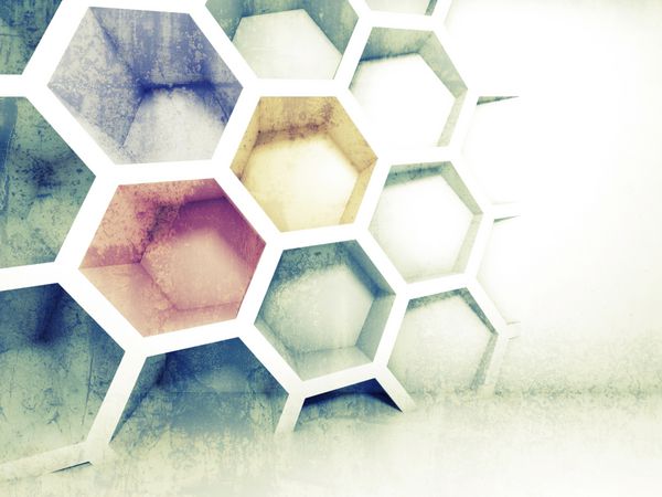 چکیده رنگارنگ داخلی 3D با لانه زنبوری بر روی دیوار