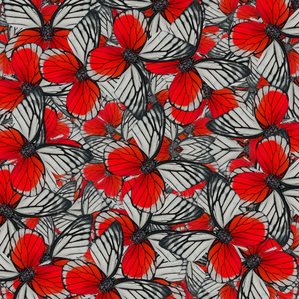 عجیب و غریب از الگوی قرمز پس زمینه ساخته شده از پروانه های اره ساحلی قرمز