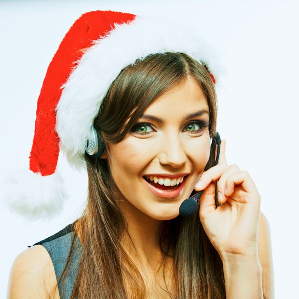 سانتا زن اپراتور مرکز تماس بستن صورت چهره کریسمس زن پرتره دختر لبخند