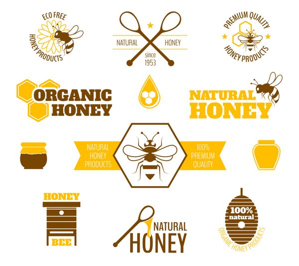 زنبور عسل طبیعی محصولات طبیعی آیکون های رنگی مجموعه ای از تصاویر جداگانه