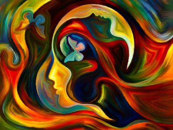 رنگ های سری ذهن انتزاع هنری متشکل از عناصر صورت انسان و شکل انتزاعی رنگی در مورد ذهن ذهن فکر احساسات و معنویت