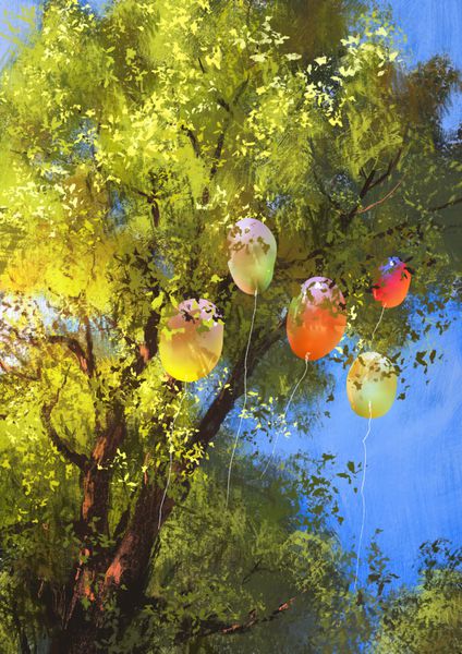 بالن درخت درخت نقاشی دیجیتال تصویر