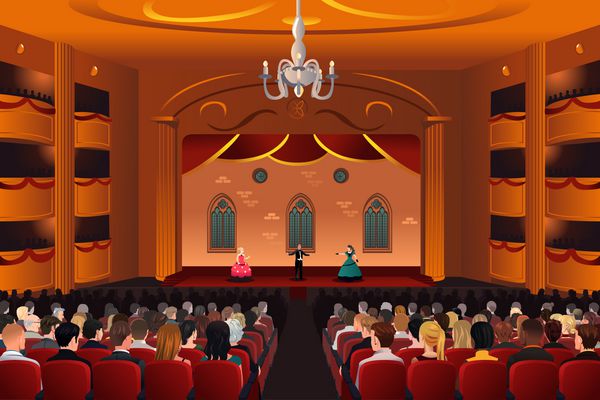 تصویر برداری از تماشاگران در داخل یک تئاتر