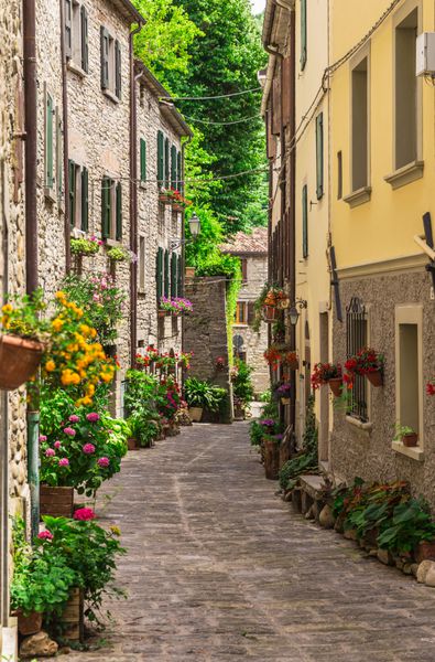خیابان باریک با گل در ایتالیا