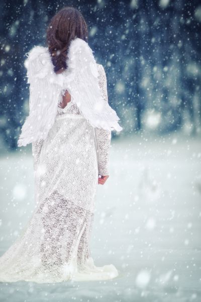فرشته پری در بارش برف این تصویر با تعادل رنگ سفیدی فیلترها اثرات تابشی و نوردهی ایجاد شد و بعضی از سر و صدا های فیلم را اضافه کرد