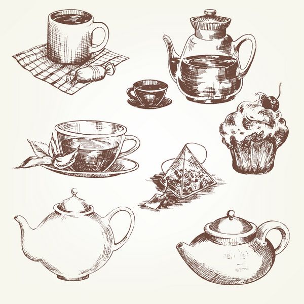 سرویس چای خوری طرح قلم تبدیل به بردارها