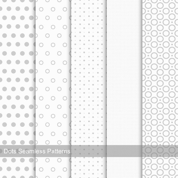 مجموعه ای از الگوهای بدون درز با حلقه ها و نقاط بافت خاکستری و سفید