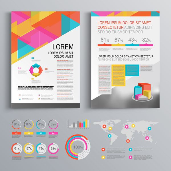 طراحی بروشور سفید خلاق با الگوی رنگی مثلث طرح پوشش و infographics