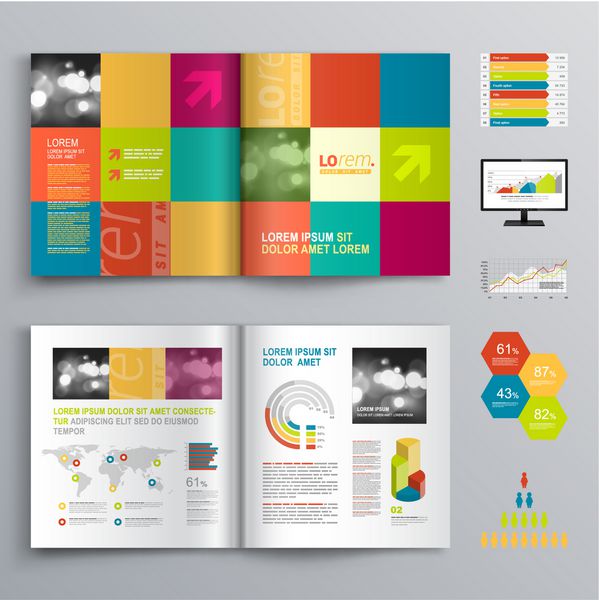 طراحی قالب بروشور خلاق با اشکال رنگی طرح پوشش و infographics