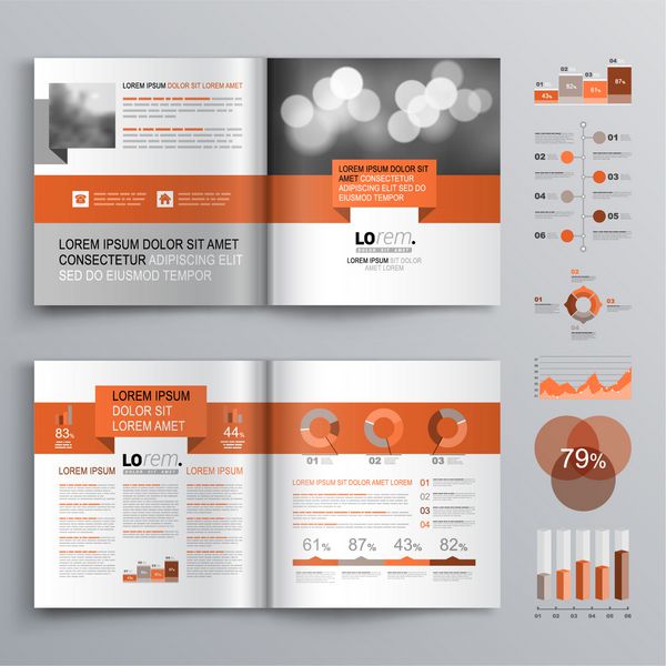 طراحی بروشور کلاسیک با نوار خط هندسی قرمز طرح پوشش و infographics