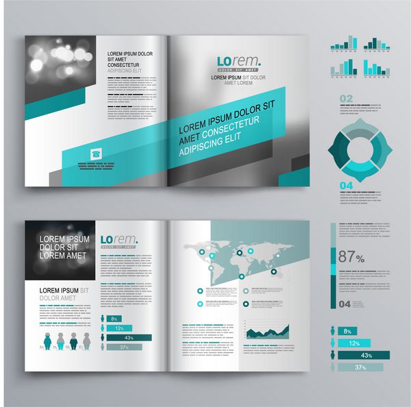 طراحی قالب بروشور خاکستری با شکل های مورب سبز طرح پوشش و infographics