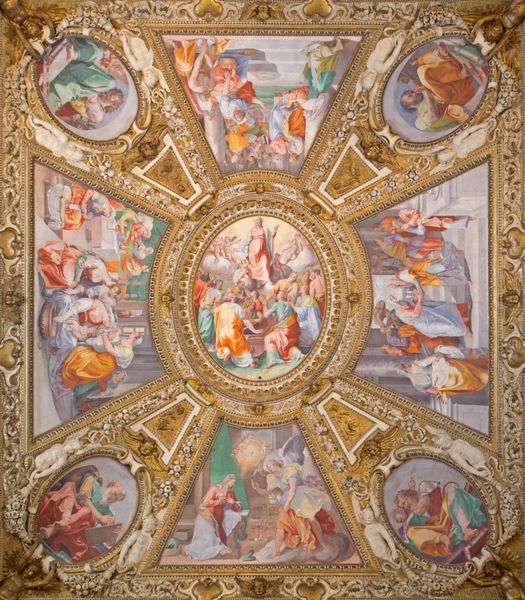 رم ایتالیا 2015 مارس 2015 نقاشی از وصیت باقیمانده در سال 1616 توسط Domenichino در سقف کلیسای سمت کلیسای Basilica di Santa Maria در Trastevere ایجاد شده است