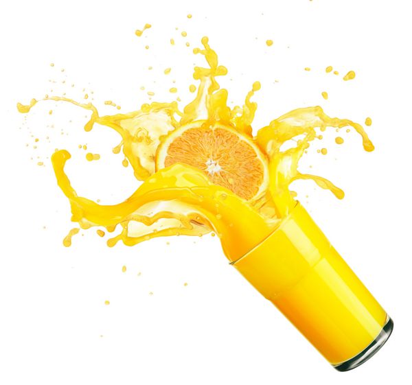 پرتقال آب پرتقال جدا شده بر روی سفید