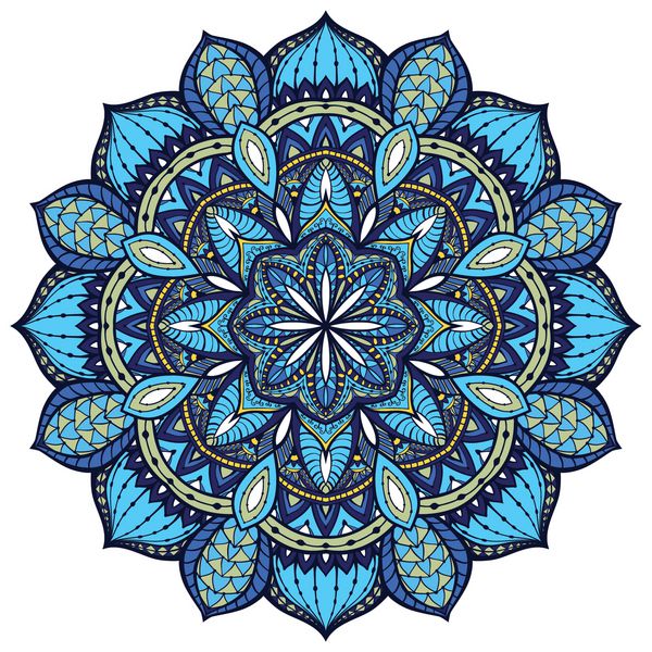 بردار mandala ظریف با جزئیات پیچیده شیشه ای رنگ آمیزی در رنگ های آبی عنصر شرقی از دکوراسیون