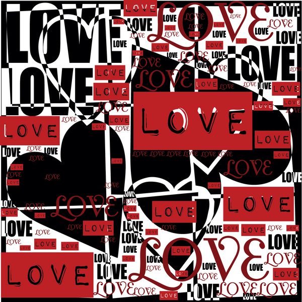 رنگ قرمز و سیاه و سفید با تصویر قلب دوست داشتنی با نامه عشق با هم چاپ بردار الگوی برای روز ولنتاین در حال حاضر