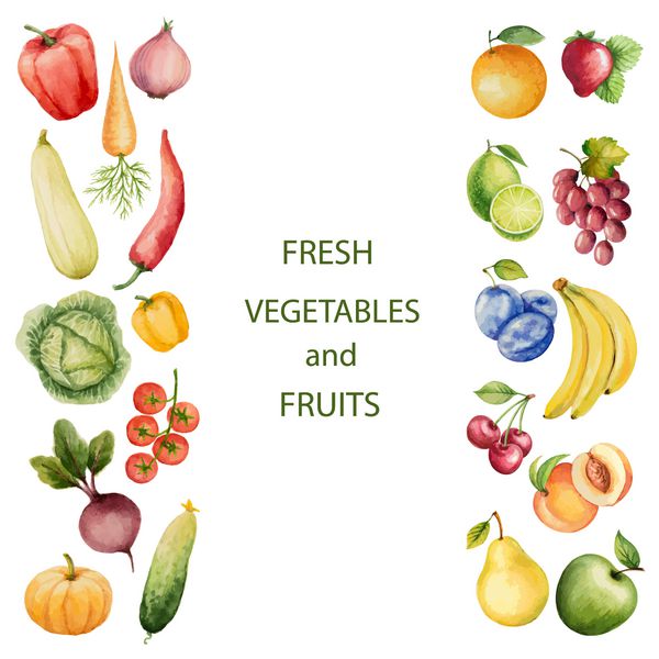 مجموعه ای از سبزیجات و میوه های آبرنگ طراحی برای طراحی شما تصویر برداری