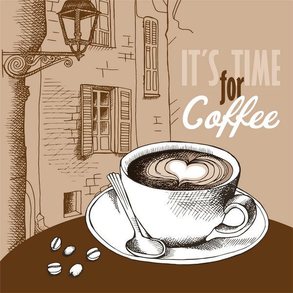 پوستر با تصویری از یک قهوه فنجان در بژ رنگ زمینه اروپا تصویر برداری