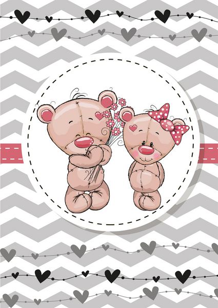کارت پستال با دو خرس عروسکی در قاب
