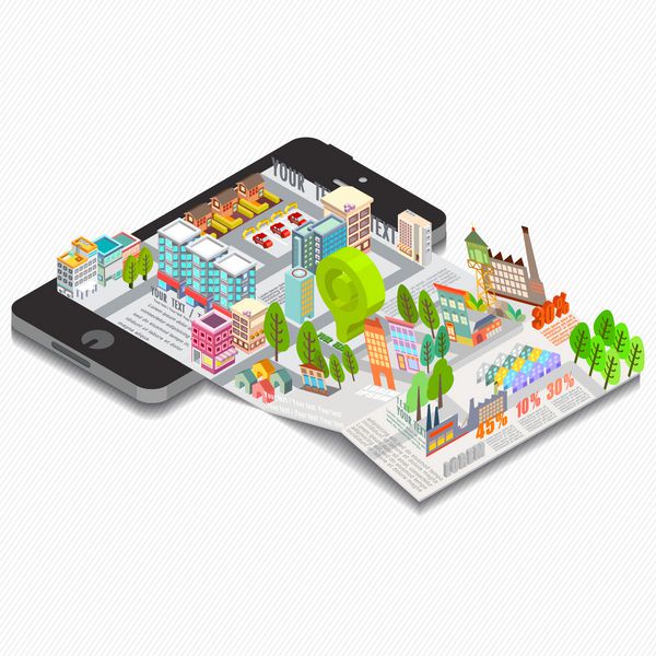 بروشور دیجیتال نقشه بر روی تلفن همراه تصویر برداری