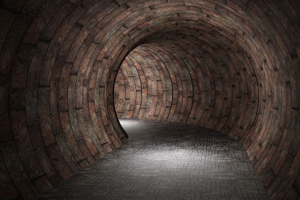 رندر 3D از یک تونل قدیمی سنگ