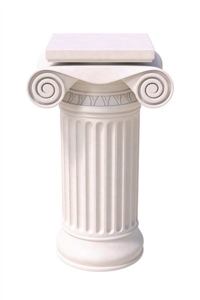 ستون عتیقه در سبک یونانی نمای جلویی جدا شده بر روی زمینه سفید