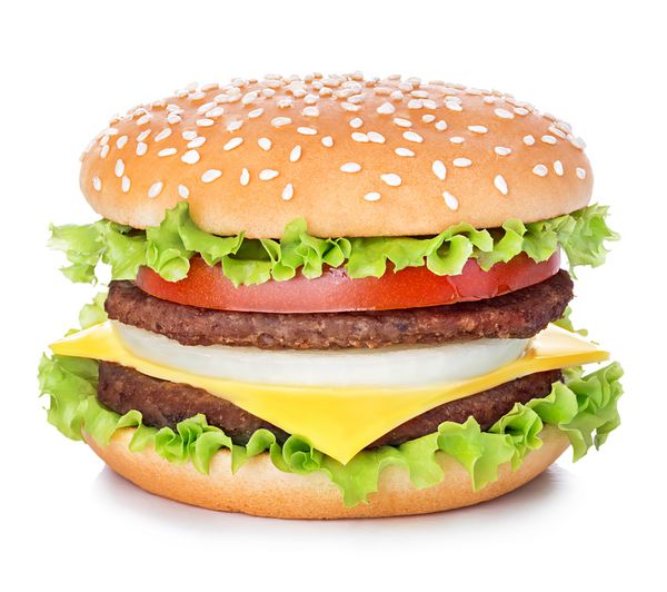 همبرگر جدا شده بر روی زمینه سفید