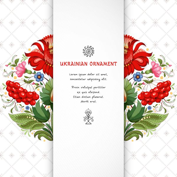 کارت برداری با درج برای متن شما الگوی گل زیبا در اوکراین سبک نقاشی Petrykivka پس زمینه مشابه گلدوزی