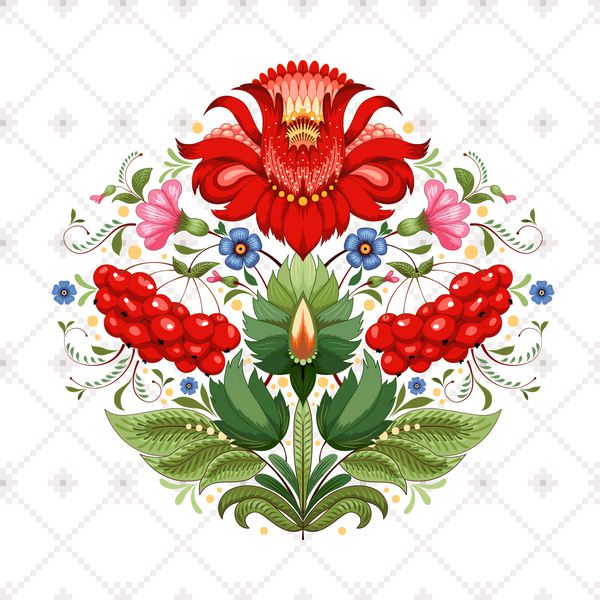 پس زمینه برداری با الگوی گل زیبا در اوکراین گل در سبک نقاشی Petrykivka الگوی بدون درز مشابه کراس مورب