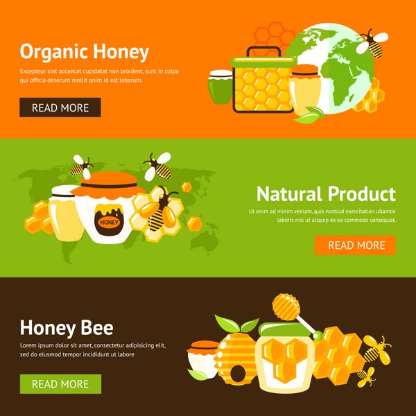 عسل آلی محصول طبیعی محصول کمر زنبور عسل و سلول مواد غذایی کشاورزی بنر بنر مجموعه ای از تصاویر جداگانه