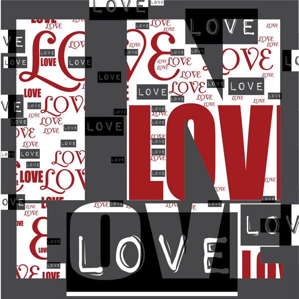 رنگ سیاه در عاشق کلمات با فونت های مختلف و رنگ قرمز رنگ عشق کلمات تصویر متن با هم چاپ الگوی چاپ برای مد و طراحی گرافیک روز ولنتاین هدیه برچسب کارت طراحی پوستر
