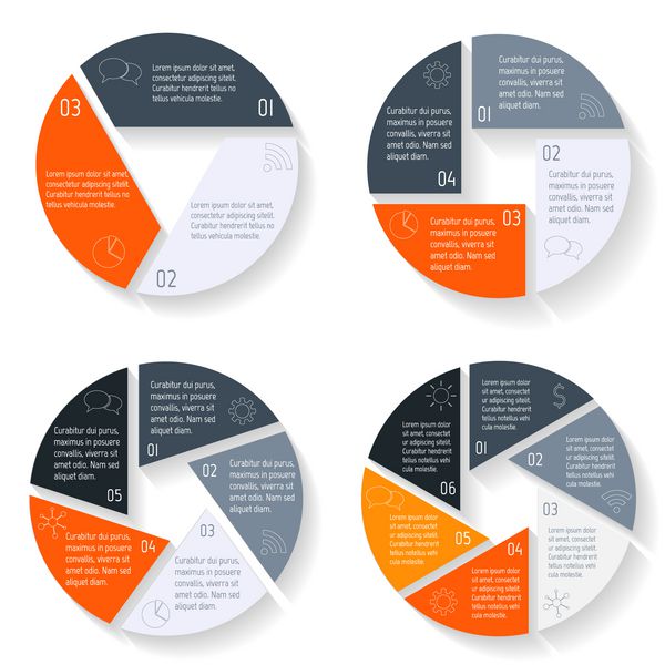 مجموعه مجموعه ای از نمودارهای infographics دور بردار نمودار متصل با مدارهای مجزا با گزینه مراحل پیشرفت کاغذ برای آموزش بنرهای مفهومی کسب و کار EPS10 مجموعه طرح گردش کار