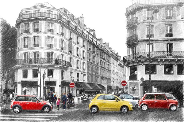 خیابان پاریس تصویر دیجیتال در قرعه کشی سبک طرح