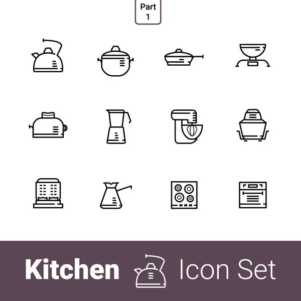 مجموعه وسایل آشپزخانه مجموعه ای از 12 آیکون قسمت 1