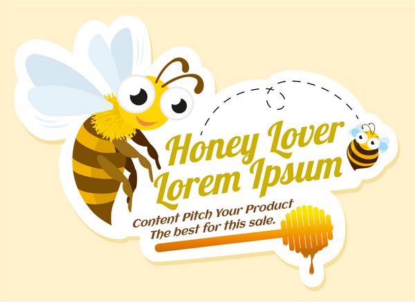 برچسب عاشق عسل با زنبور عسل تبلیغات تصویر برداری