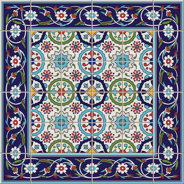 الگوی زرق و برق دار بدون درز از کاشی و مرز مراکش پرتغالی ترکی زیورآلات Azulejo می توان برای تصویر زمینه الگوی پر شده پس زمینه صفحه وب بافت سطح استفاده می شود