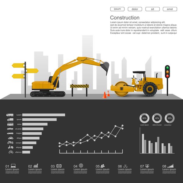 Infographics ساخت و ساز با ماشین آلات ساختمانی بردار