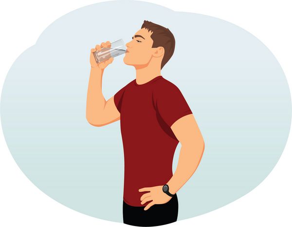 مرد جوان جذاب آب آشامیدنی را از یک لیوان مصرف می کند تناسب اندام و سلامتی