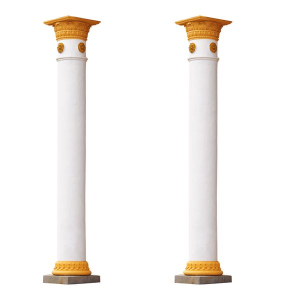 دو ستون سفید در سبک معماری کلاسیک جدا شده بر روی زمینه سفید