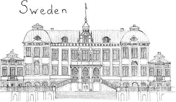 دست کشیده طرح نقاشی معماری برجسته از سوئد Drottningholm کاخ با حروف بر روی بردار سفید
