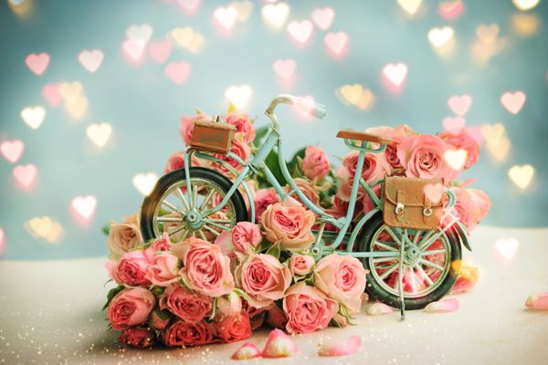 دوچرخه آبی با گل زیبا روز مادر