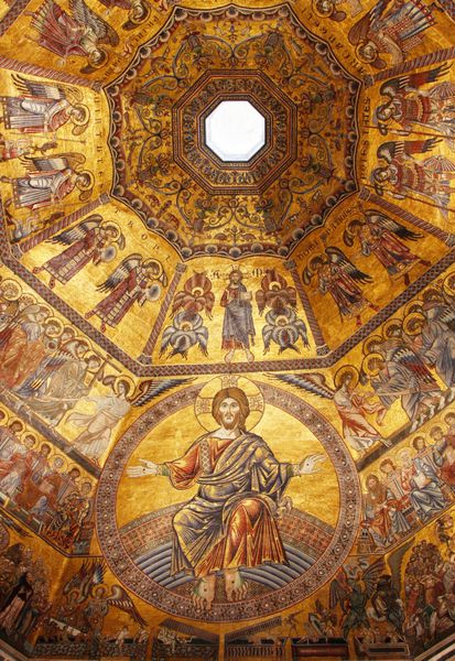 موزاییک طلایی در Baptistery سانتا ماریا دای فیور در فلورانس ایتالیا