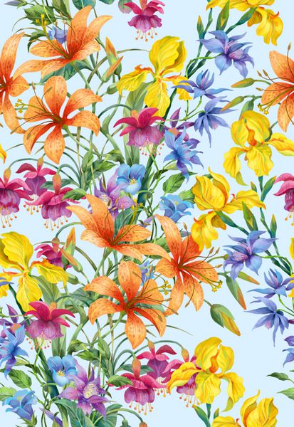 ترکیب گل از گل های باغ الگوی پس زمینه بدون درز نسخه 4