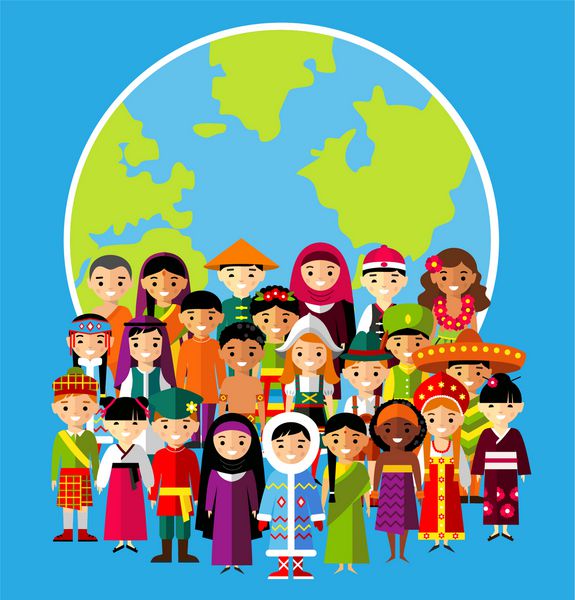تصویر بردار چند فرهنگی ملی کودکان مردم در سیاره زمین مجموعه بین المللی مردم در لباس های سنتی جهان