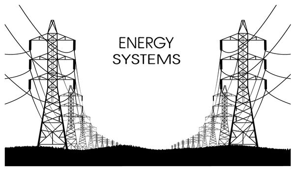 خطوط انتقال برق در یک زمینه سفید