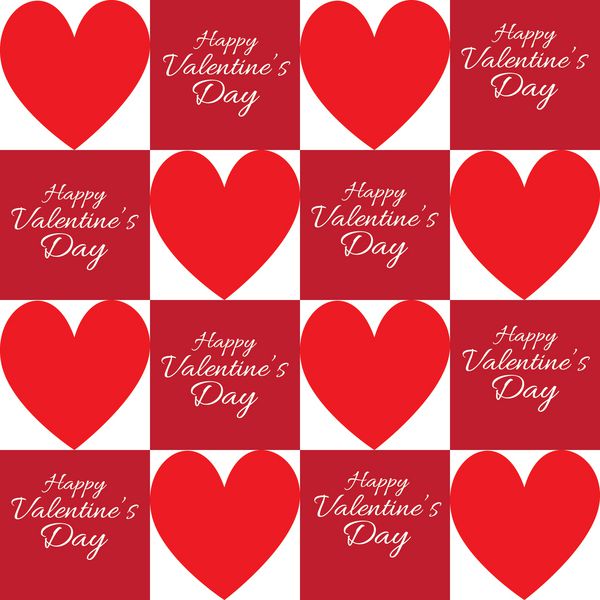 کارت تبریک روز ولنتاین مبارک قلب و مربع قرمز متعدد با متن تبریک سفید در آنها تصویر برداری بردار دیجیتال