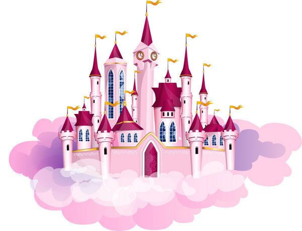 تصویر برداری از قلعه سحر و جادو صورتی شاهزاده خانم در ابر